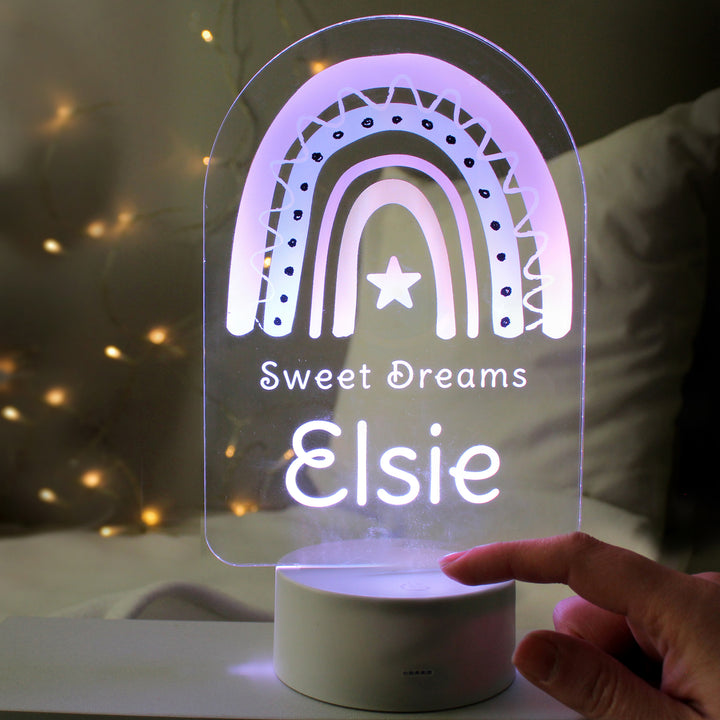 Buy Personalised Pink Rainbow LED Colour Changing Night Light at www.giftsfinder.co.uk