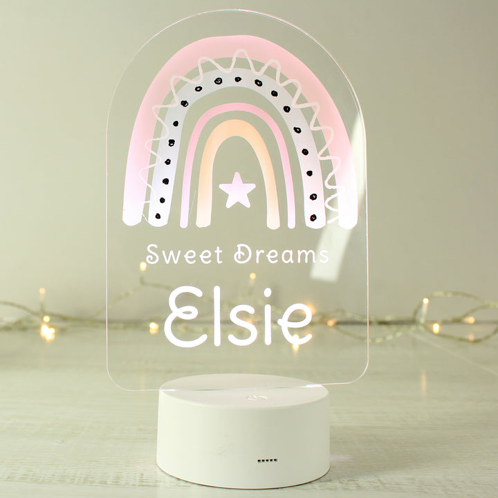 Buy Personalised Pink Rainbow LED Colour Changing Night Light at www.giftsfinder.co.uk