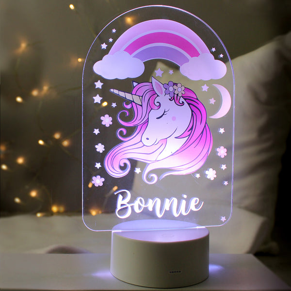 Buy Personalised Pink Unicorn LED Colour Changing Night Light at www.giftsfinder.co.uk