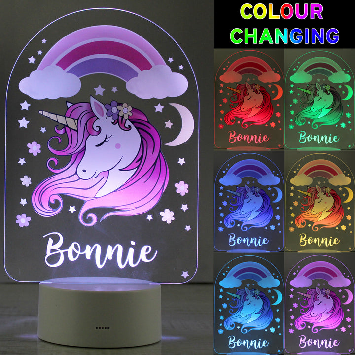 Buy Personalised Pink Unicorn LED Colour Changing Night Light at www.giftsfinder.co.uk