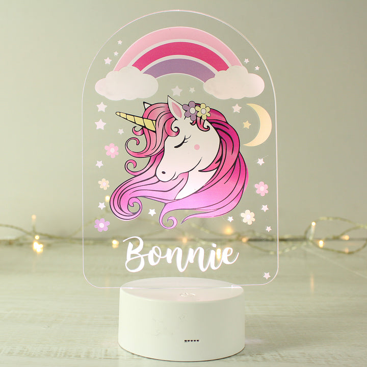 Buy Personalised Pink Unicorn LED Colour Changing Night Light at www.giftsfinder.co.uk