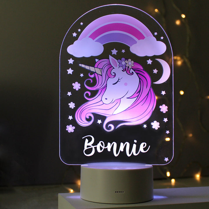 Buy Personalised Pink Unicorn LED Colour Changing Night Light at www.giftsfinder.co.uk