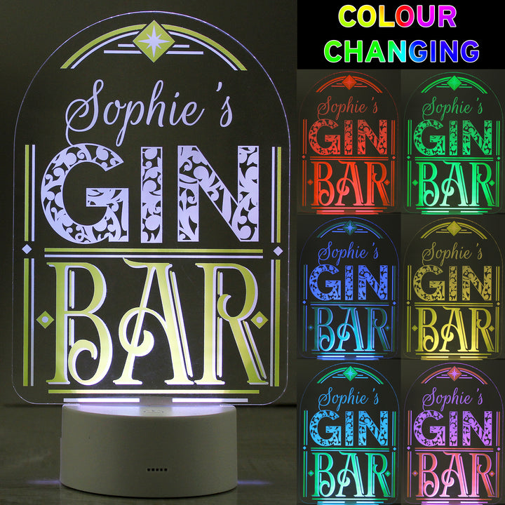 Buy Personalised Gin Bar LED Colour Changing Night Light available now at www.giftsfinder.co.uk