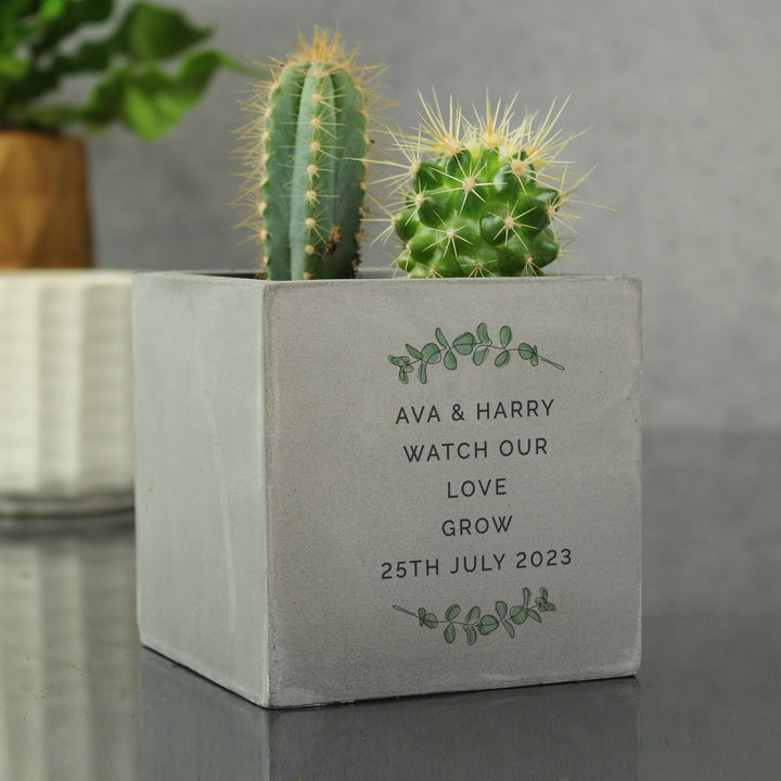 Buy Personalised Botanical Concrete Plant Pot available now at www.giftsfinder.co.uk