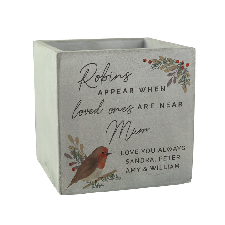 Personalised Robin Memorial Concrete Plant Pot in gift category Personalised Plant Pots