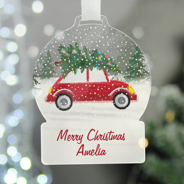 Buy Personalised Driving Home For Christmas Acrylic Snowglobe Decoration available now at www.giftsfinder.co.uk