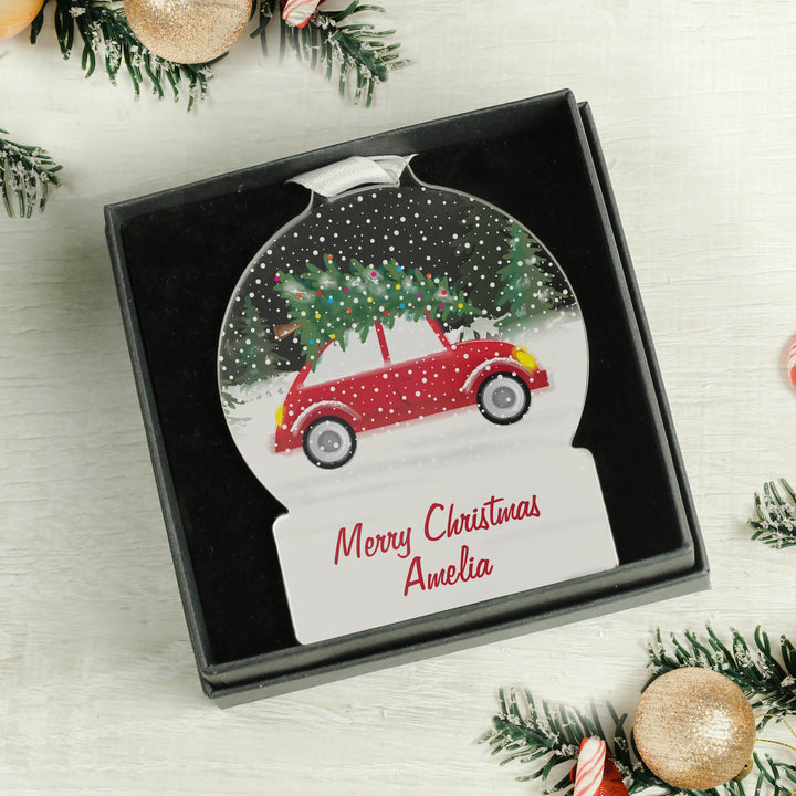 Personalised Driving Home For Christmas Acrylic Snowglobe Decoration - part of the Gifts Finder Personalised Christmas Decorations collection