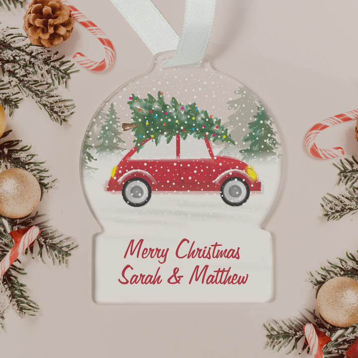 Personalised Driving Home For Christmas Acrylic Snowglobe Decoration - part of the Gifts Finder Personalised Christmas Decorations collection