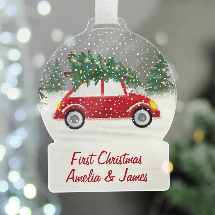 Personalised Driving Home For Christmas Acrylic Snowglobe Decoration - part of the Gifts Finder Personalised Christmas Decorations collection