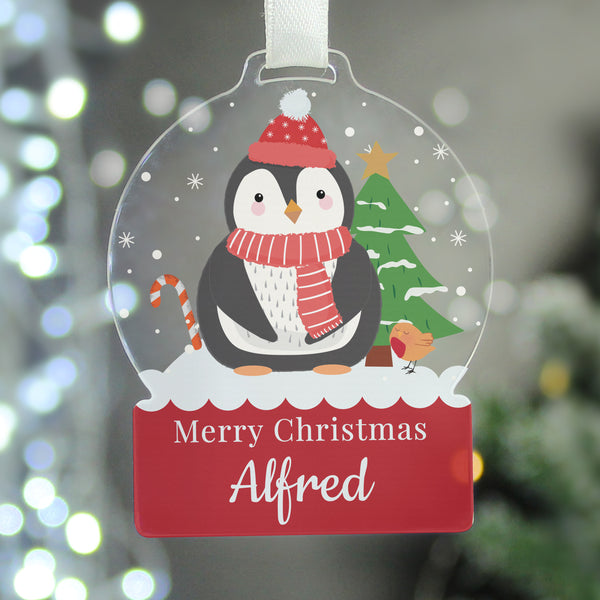 Buy Personalised Penguin Acrylic Snowglobe Decoration at www.giftsfinder.co.uk