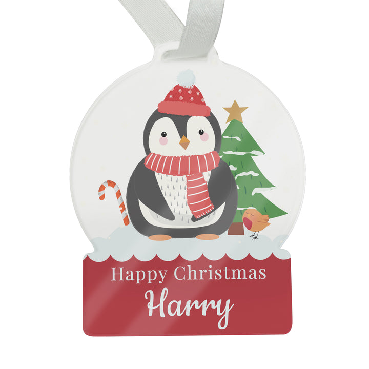 Personalised Penguin Acrylic Snowglobe Decoration - part of the Gifts Finder Personalised Christmas Decorations collection