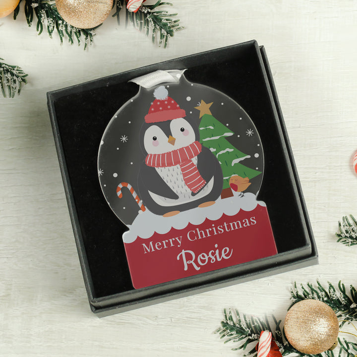 Personalised Penguin Acrylic Snowglobe Decoration - part of the Gifts Finder Personalised Christmas Decorations collection