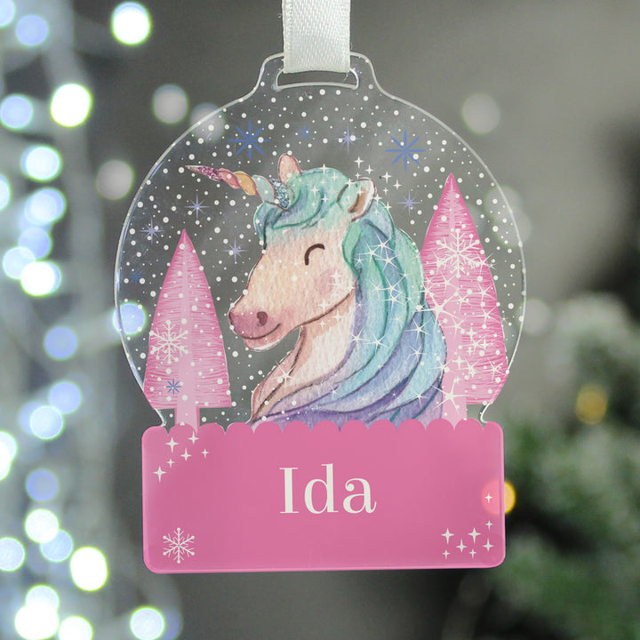 Personalised Unicorn Acrylic Snowglobe Decoration - part of the Gifts Finder Personalised Christmas Decorations collection