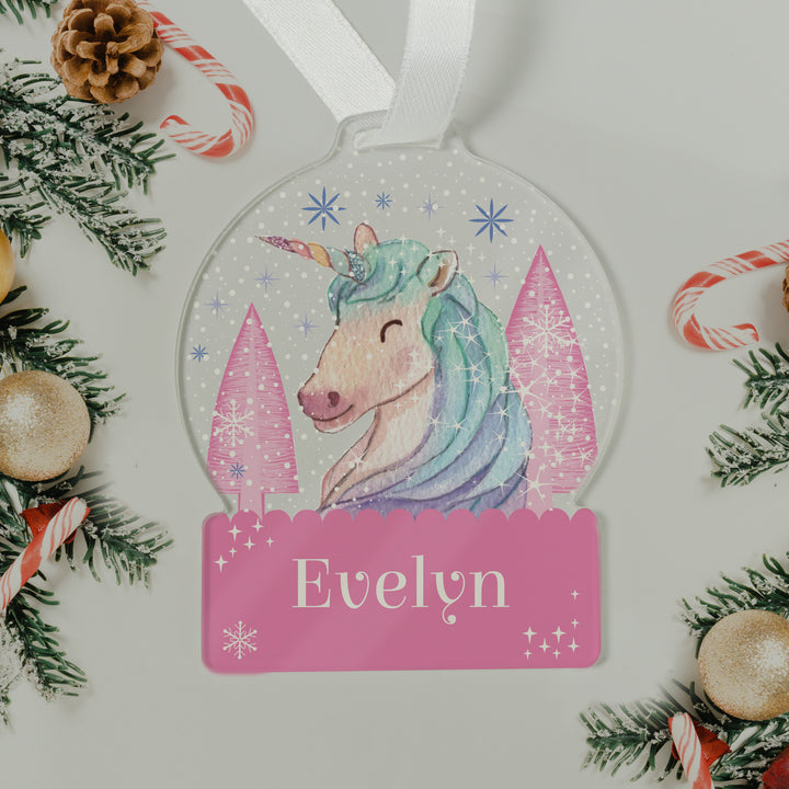 Personalised Unicorn Acrylic Snowglobe Decoration - part of the Gifts Finder Personalised Christmas Decorations collection