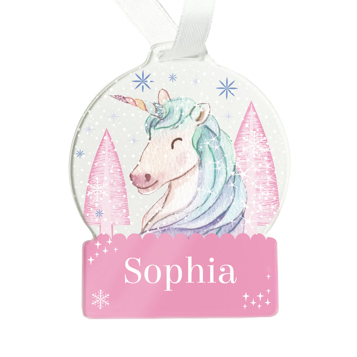 Personalised Unicorn Acrylic Snowglobe Decoration - part of the Gifts Finder Personalised Christmas Decorations collection