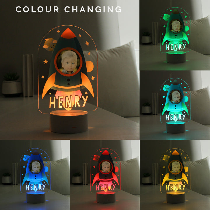 Personalised Rocket Photo Upload LED Colour Changing Night Light in gift category Personalised LED Lights