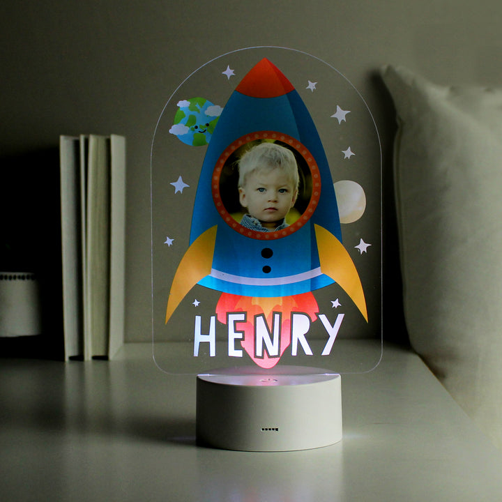 Personalised Rocket Photo Upload LED Colour Changing Night Light in gift category Personalised LED Lights