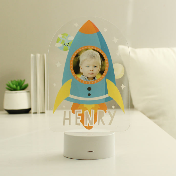 Personalised Rocket Photo Upload LED Colour Changing Night Light in gift category Personalised LED Lights