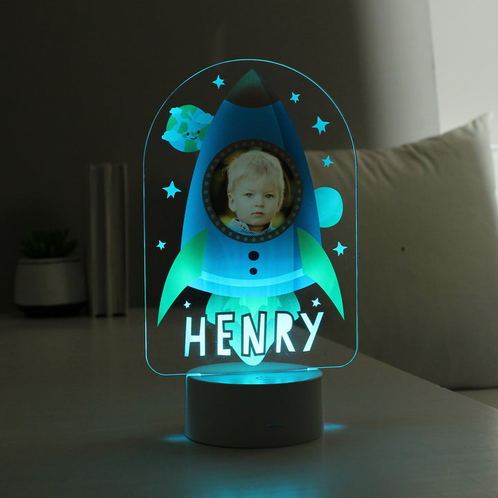 Personalised Rocket Photo Upload LED Colour Changing Night Light in gift category Personalised LED Lights