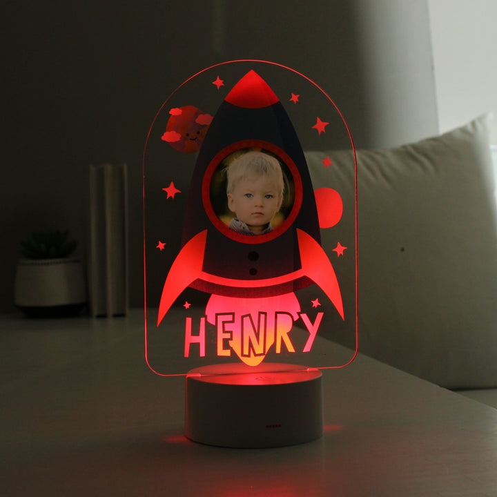 Personalised Rocket Photo Upload LED Colour Changing Night Light in gift category Personalised LED Lights