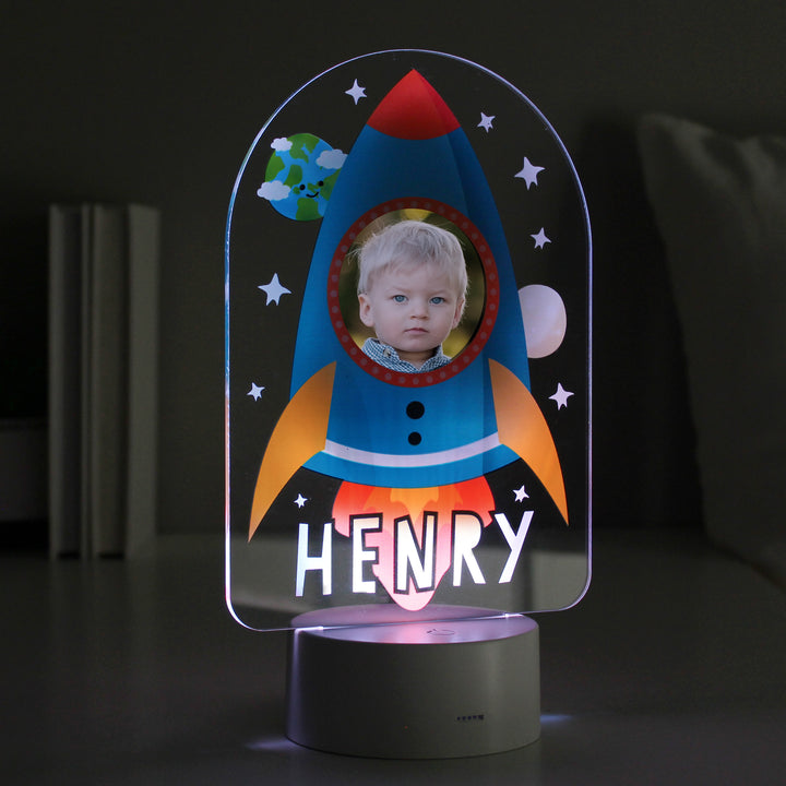 Personalised Rocket Photo Upload LED Colour Changing Night Light in gift category Personalised LED Lights