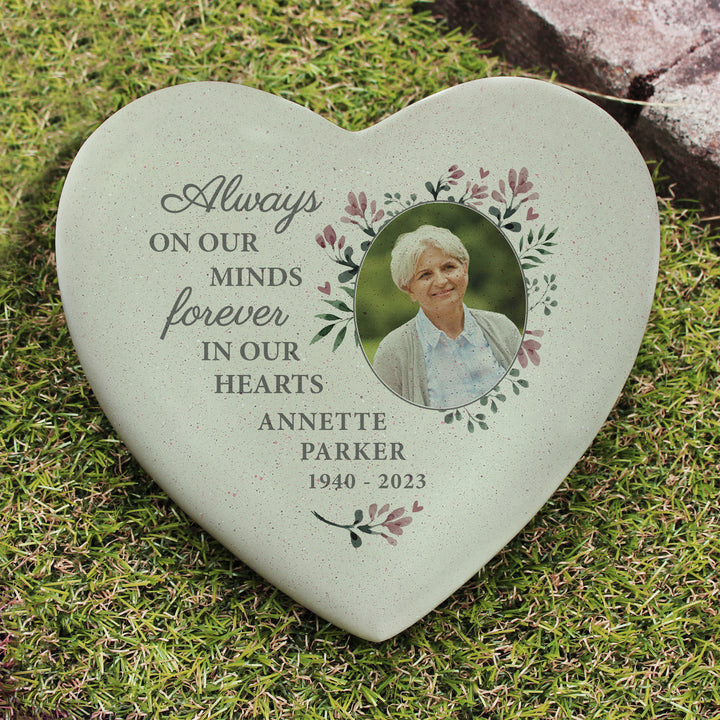 Personalised Floral Photo Upload Memorial Resin Heart - part of the Gifts Finder Personalised Memorials collection