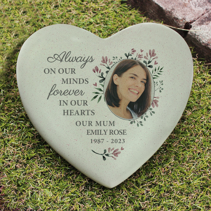 Personalised Floral Photo Upload Memorial Resin Heart - part of the Gifts Finder Personalised Memorials collection