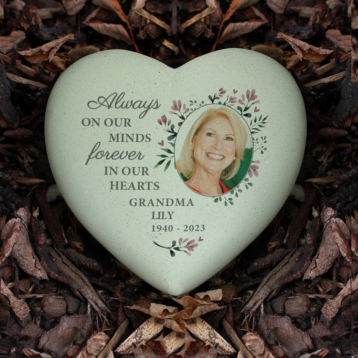 Personalised Floral Photo Upload Memorial Resin Heart - part of the Gifts Finder Personalised Memorials collection