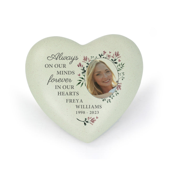 Personalised Floral Photo Upload Memorial Resin Heart - part of the Gifts Finder Personalised Memorials collection