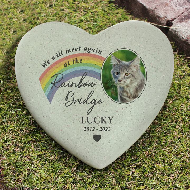 Personalised Pet Rainbow Photo Upload Memorial Resin Heart - part of the Gifts Finder Personalised Memorials collection