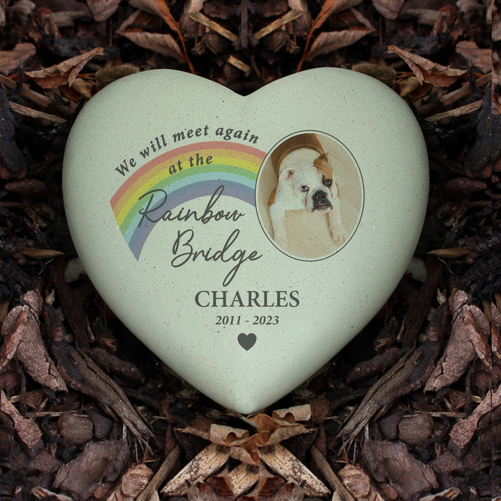 Personalised Pet Rainbow Photo Upload Memorial Resin Heart - part of the Gifts Finder Personalised Memorials collection