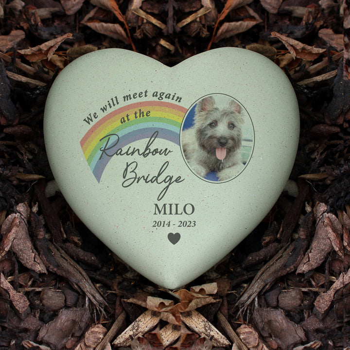 Personalised Pet Rainbow Photo Upload Memorial Resin Heart - part of the Gifts Finder Personalised Memorials collection