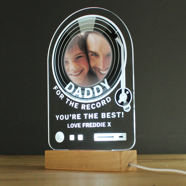 Personalised Record Photo Upload Wooden Based LED Light - Father's Day gift in gift category Personalised LED Lights