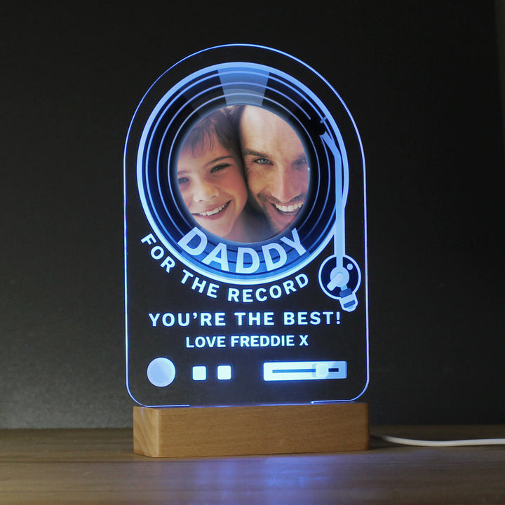 Personalised Record Photo Upload Wooden Based LED Light - Father's Day gift in gift category Personalised LED Lights