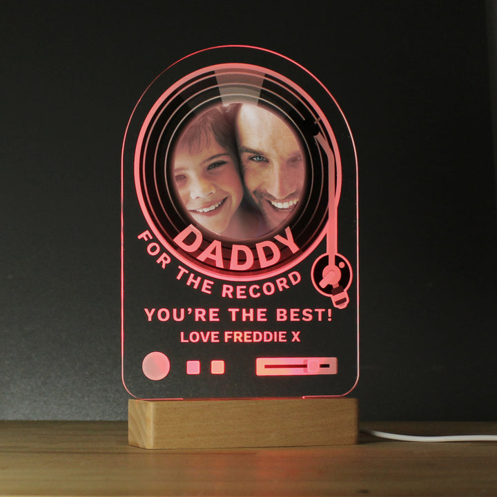 Personalised Record Photo Upload Wooden Based LED Light - Father's Day gift in gift category Personalised LED Lights