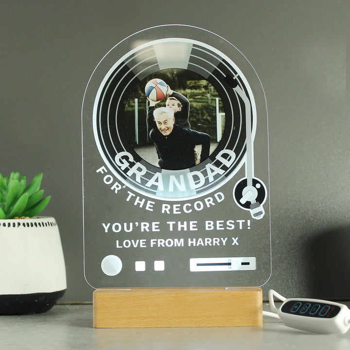 Personalised Record Photo Upload Wooden Based LED Light - Father's Day gift in gift category Personalised LED Lights