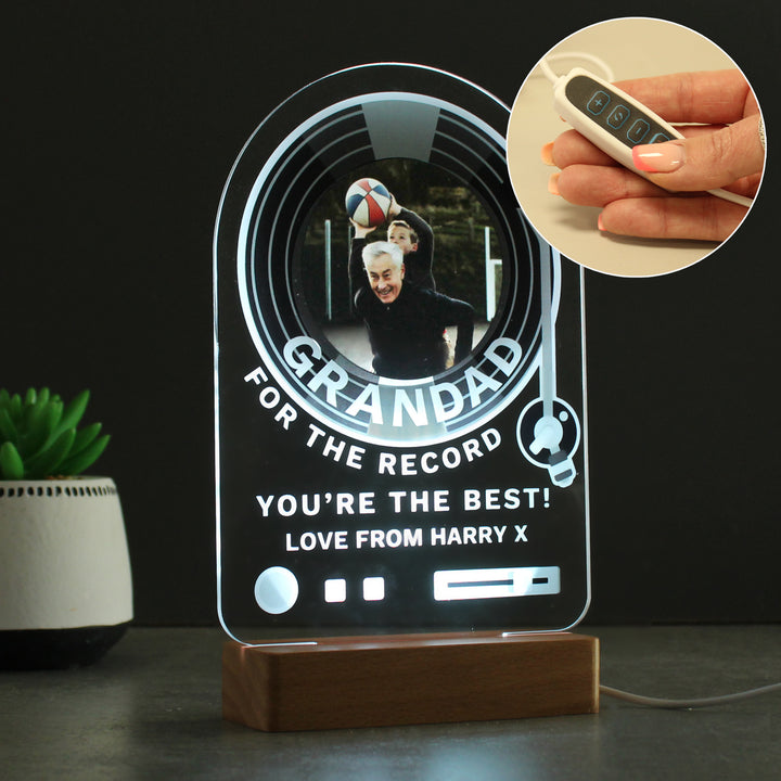 Personalised Record Photo Upload Wooden Based LED Light - Father's Day gift in gift category Personalised LED Lights