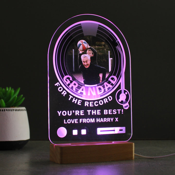 Personalised Record Photo Upload Wooden Based LED Light - Father's Day gift in gift category Personalised LED Lights