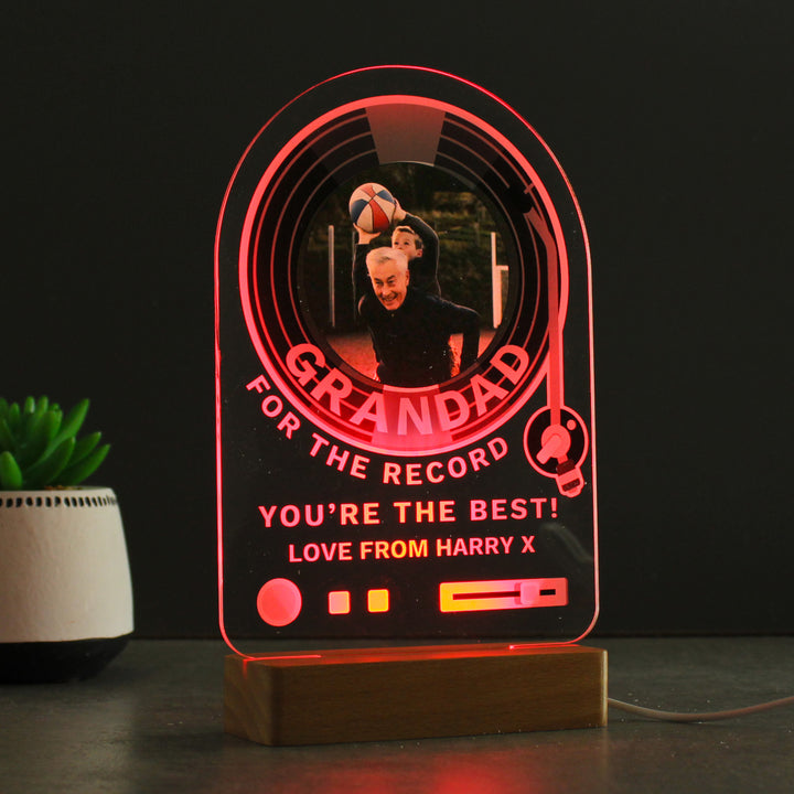 Personalised Record Photo Upload Wooden Based LED Light - Father's Day gift in gift category Personalised LED Lights