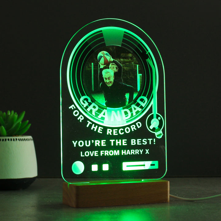 Personalised Record Photo Upload Wooden Based LED Light - Father's Day gift in gift category Personalised LED Lights