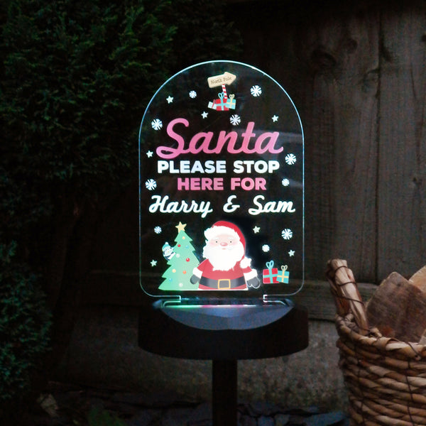 Personalised Santa Stop Here Outdoor Solar Light in gift category Personalised LED Lights & Candles