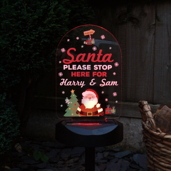 Personalised Santa Stop Here Outdoor Solar Light - part of the Gifts Finder Personalised LED Lights & Candles collection