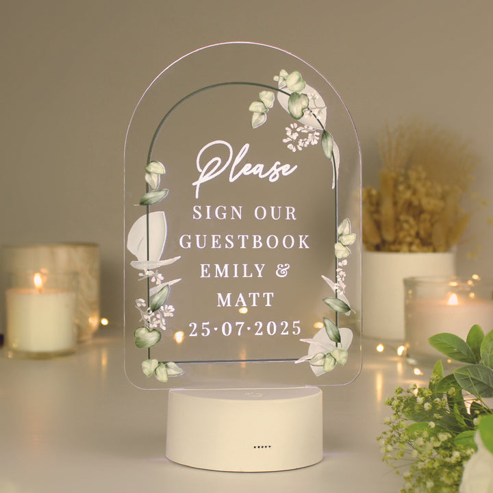 Buy Personalised Botanical Wedding LED Colour Changing Light available now at www.giftsfinder.co.uk