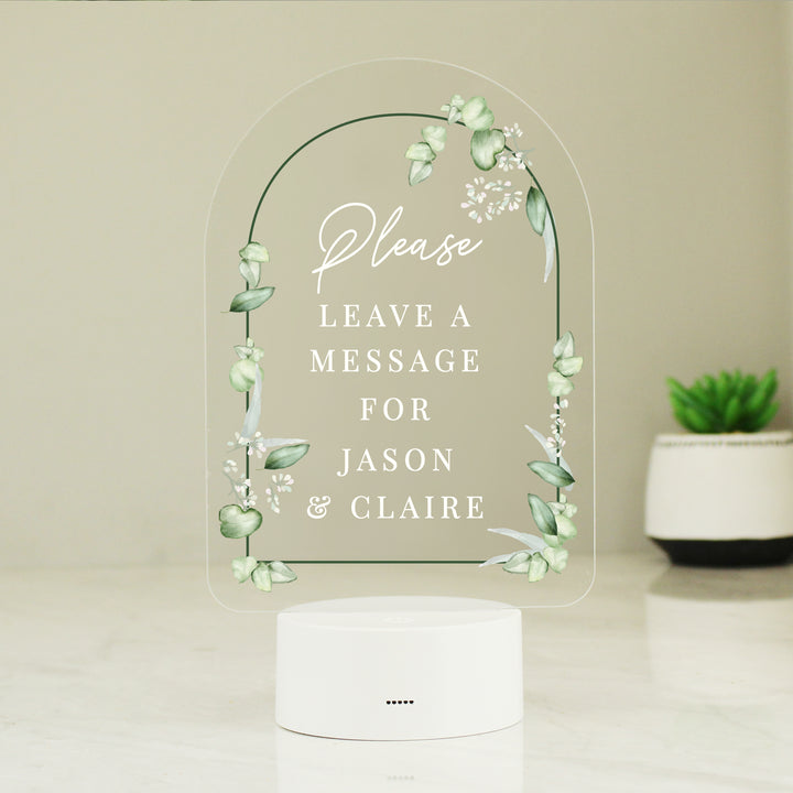 Personalised Botanical Wedding LED Colour Changing Light