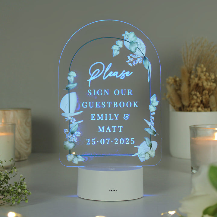 Personalised Botanical Wedding LED Colour Changing Light