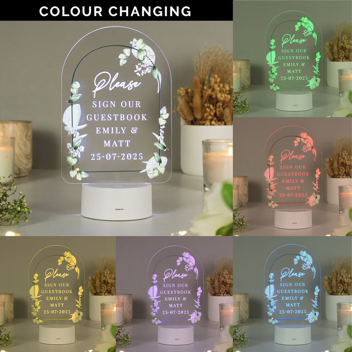 Buy Personalised Botanical Wedding LED Colour Changing Light available now at www.giftsfinder.co.uk