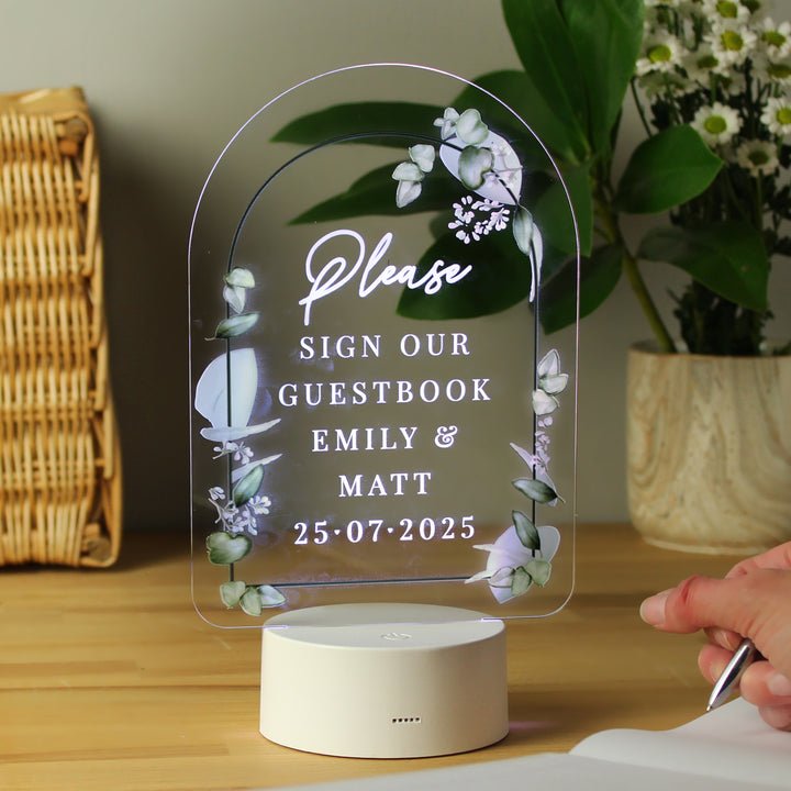 Buy Personalised Botanical Wedding LED Colour Changing Light available now at www.giftsfinder.co.uk