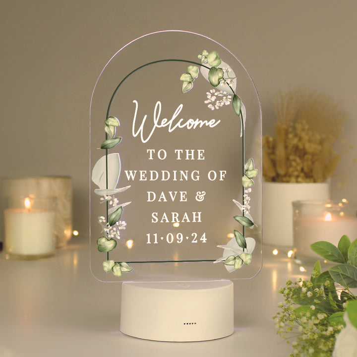 Buy Personalised Botanical Wedding LED Colour Changing Light available now at www.giftsfinder.co.uk