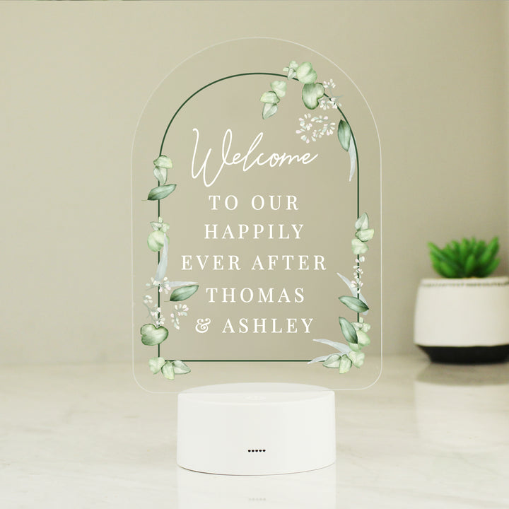 Buy Personalised Botanical Wedding LED Colour Changing Light available now at www.giftsfinder.co.uk