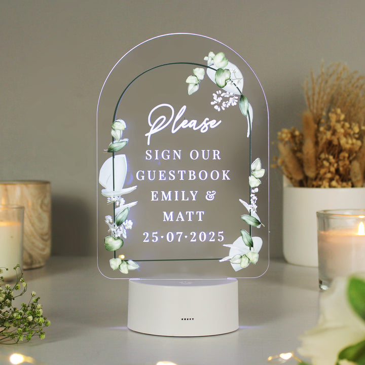 Buy Personalised Botanical Wedding LED Colour Changing Light available now at www.giftsfinder.co.uk